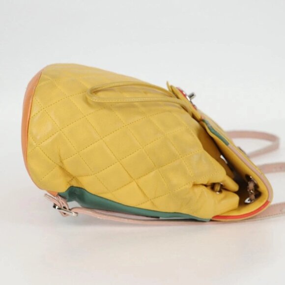 CHANEL Matelasse Backpack Lamb Skin Yellow Silver CC Auth 118937M main image 13